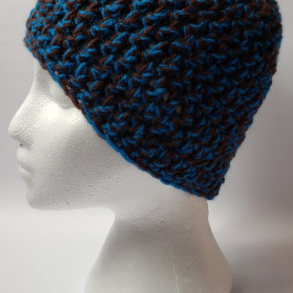 Messy Bun Hat Mom Bun Brown Peacock Blue Beanie